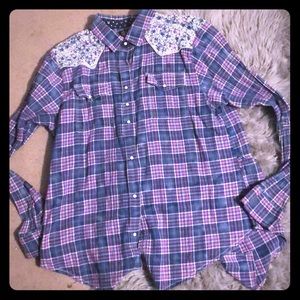 Skyanne women’s western plaid button blouse